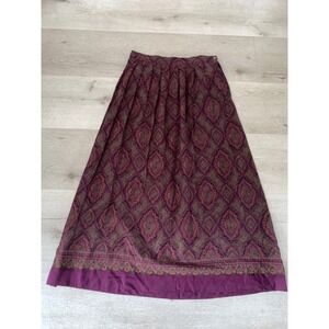 Vintage J.G. Hook Purple Paisley Size 12 Pleated A-Line Rayon‎ Blend Maxi Skirt